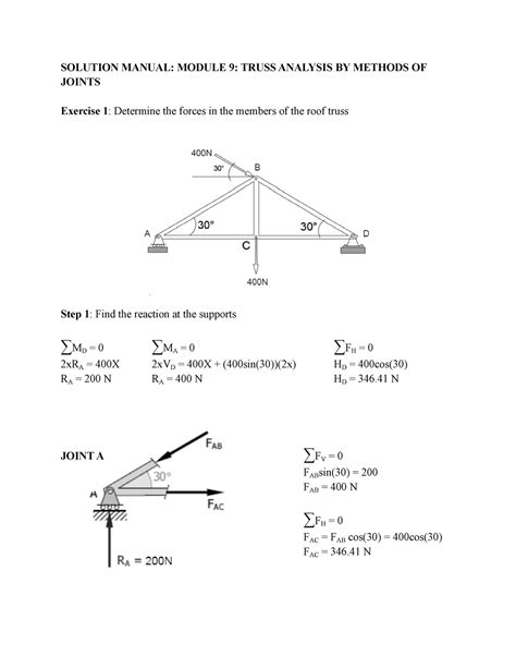 Truss Analysis Solution Manual SOLUTION MANUAL MODULE 9 TRUSS