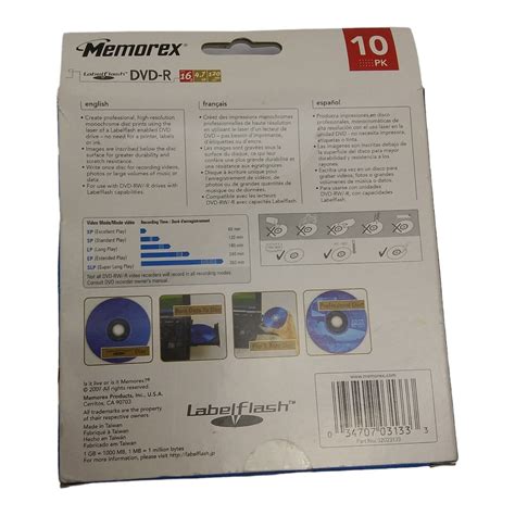 Memorex 32023133 10 Pack 16x Labelflash DVD R Disc Spindle Blue 16x