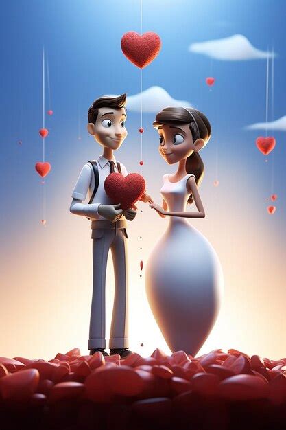 Premium Ai Image Two 3d Pixar Tiny Male And Female In Love Holding A