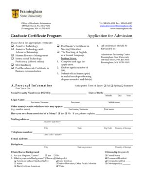 Fillable Online Framingham Graduate Certificate Framingham State