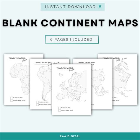 Blank Outline Map of 6 Continents, Where I've Been, Printable Outline ...