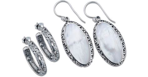 Samuel B Sterling Silver Mother Of Pearl Hoop Earrings Set In White