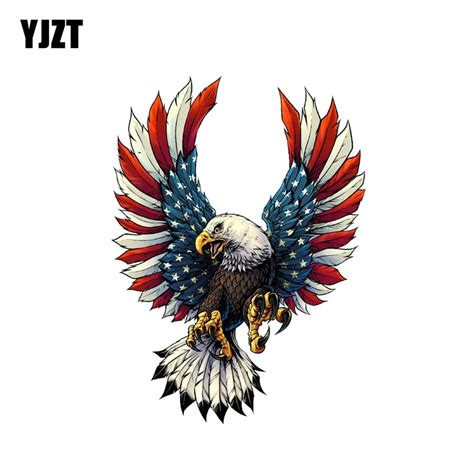 YJZT 10.7CM*14.5CM Car Accessories Screaming American Flag Bald Eagle ...