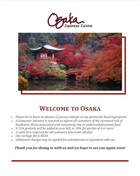 Osaka Japanese Cuisine | East Memphis TN Restaurant Menu