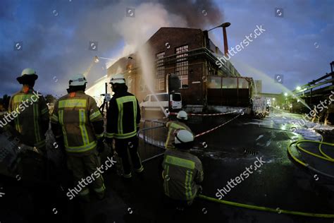 Berlin Fire Brigade Firefighting Burning Warehouse Editorial Stock