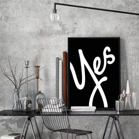 Yes downloadable print, printable wall art, nursery decor, black and ...