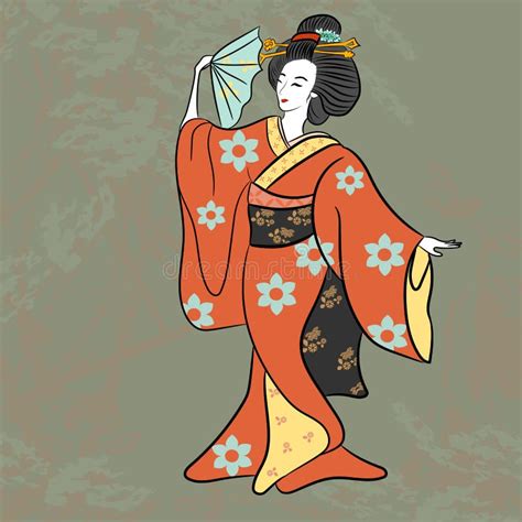 Dancing Geisha Ancient Japan Classical Japanese Woman Ancient Style Of