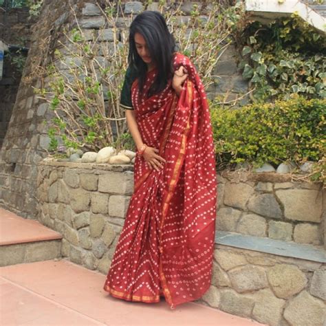 Myindianbrand Art Silk Bandhani Saree With Zari Border Red White My Indian Brand