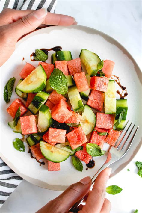 Watermelon Cucumber Salad with Balsamic Reduction • Heal Me Delicious