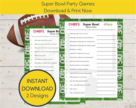 Printable Super Bowl Party Game Super Bowl Prediction Game Football