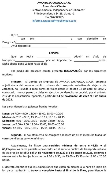 Modelo De Reclamaci N Avanza Zaragoza Uca Uni N De Consumidores De