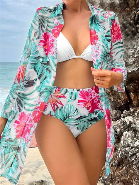 Shein Swim Vcay Ba Ador Bikini Tri Ngulo Halter Con Estampado Tropical