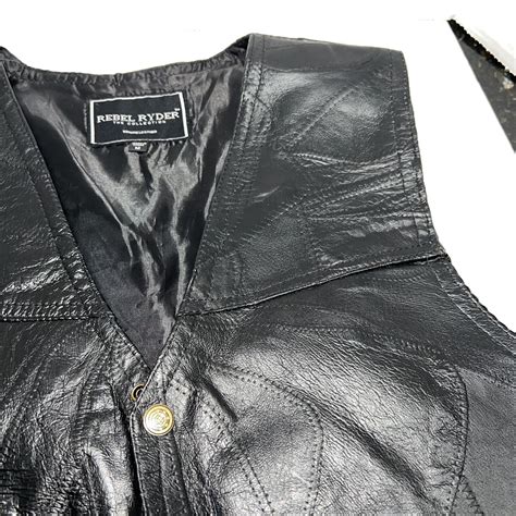 Rebel Ryder Black Leather Motorcycle Vest Mens Size Gem