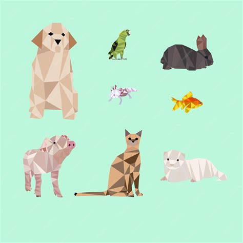 Premium Vector | Set of polygon animals pet