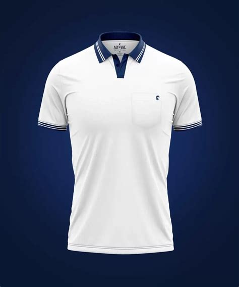 Shop White Pocket Polo With Blue Collar T Shirt For Men - Aly&Val