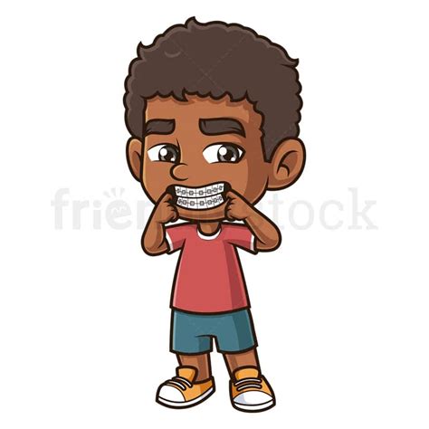 Cartoon Black Boy Showing Off Braces Vector Graphic - FriendlyStock