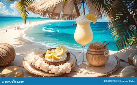 Tropical Coconut Cream Pina Colada By The Beachai Generated Stock Illustration Illustration