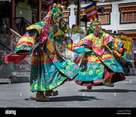 Cham dance performed by monks at Ladakh Jo Khang Temple, Leh, Ladakh, Kashmir, India Stock Photo ...