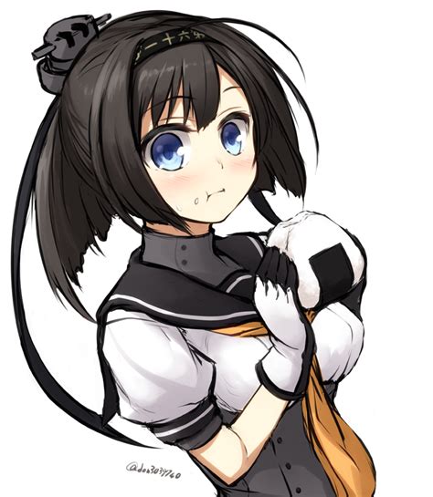 Safebooru 1girl Akizuki Kantai Collection Black Hair Blue Eyes Don