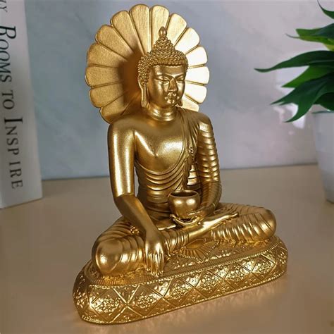 Sculpture de Bouddha en Résine Dorée Sakyamuni Esprit Tibet