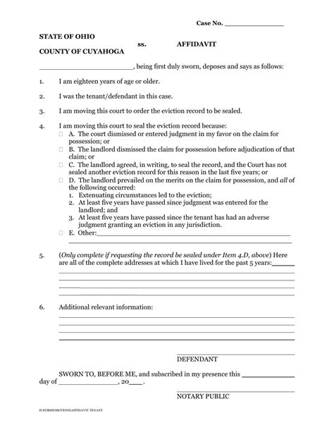 Cuyahoga County Ohio Motion To Seal Affidavit Fill Out Sign Online