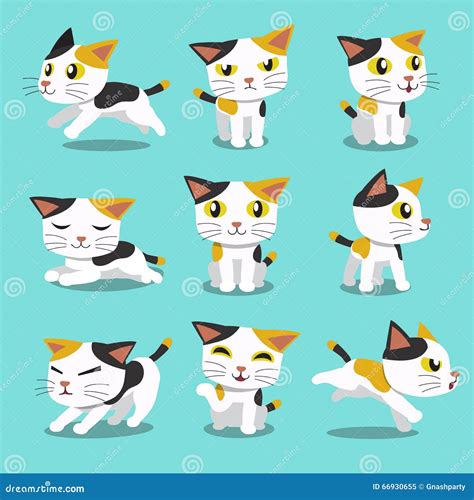 Set Of Cartoon Character Cat Poses Stock Vector Illustration Of Cute