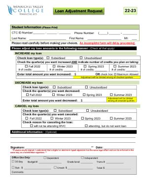 Fillable Online Loan Adjustment Request Form Drexel University Fax