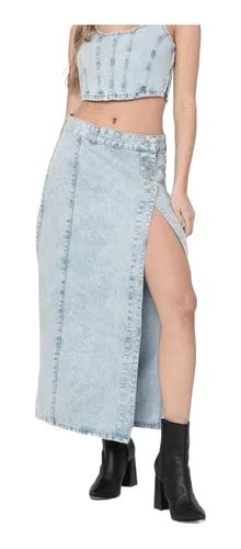 Pollera De Jean Celeste Con Botones Falda Denim Sara Envío gratis