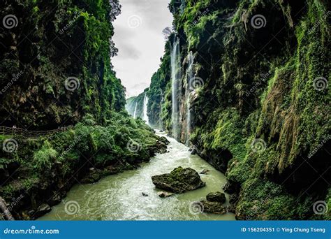 Waterfall and Rock Page of Maling River Canyon Stock Image - Image of ...