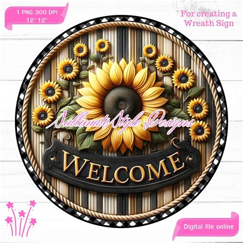 Sunflower Welcome Sign Welcome Wreath Signs Png Sunflower Spring