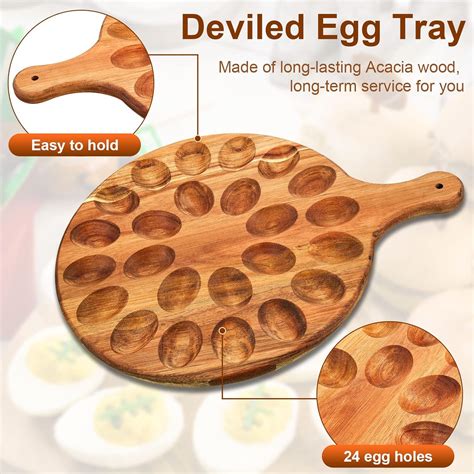 Pieces 24 Holes Reversible Wood Deviled Egg Platter Deviled Egg Tray Charcuterie Board Thicken