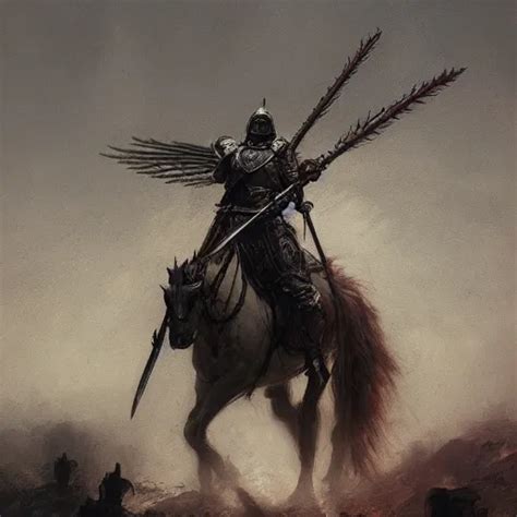 Winged Hussar In Ancient Armor Beksinski Ruan Jia Stable Diffusion