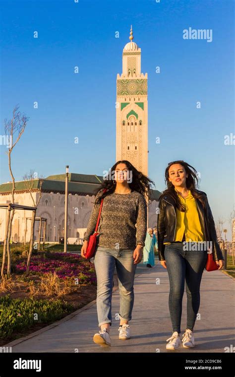 Morocco, Casablanca, young women on the forecourt of the Hassan II mosque Stock Photo - Alamy