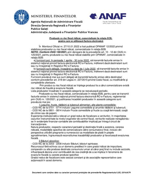 E Factura Prod Cu Risc Ridicat Document Care Con Ine Date MINISTERUL