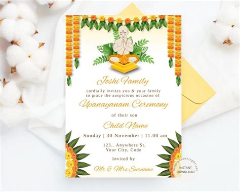 Upanayanam Ceremony Invitation As Thread Ceremony Janoi Ceremony Invite