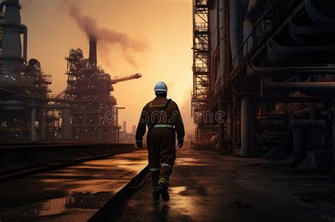 Oil Refinery Factory Industrial Worker 3 D Illustration An Offshore