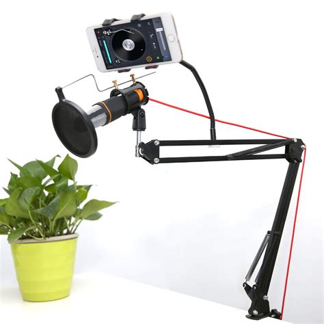 Adjustable Microphone Arm Stand, Pop Filter, Shock Mount and Phone ...