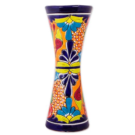 Unicef Market Hourglass Shaped Talavera Style Ceramic Vase From