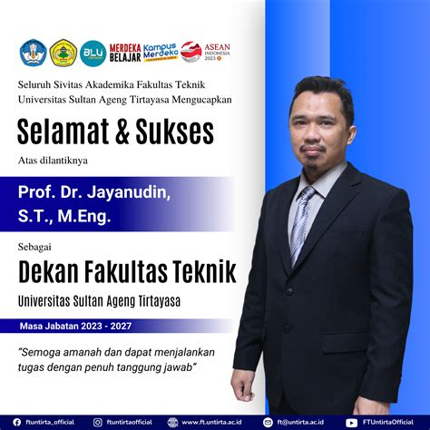 Selamat Sukses Atas Dilantiknya Prof Dr Jayanudin S T M Eng