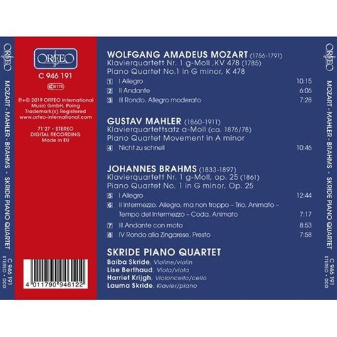 Skride Piano Quartet Mozart Brahms Mahler