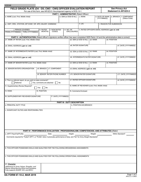 Da Form 67 10 2 Download Fillable Pdf Or Fill Online Field Grade Plate