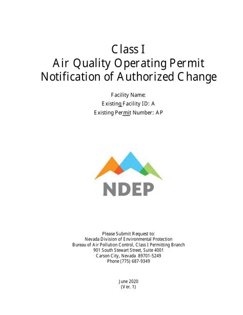 Nevada Class I Air Quality Operating Permit Notification Of Authorized