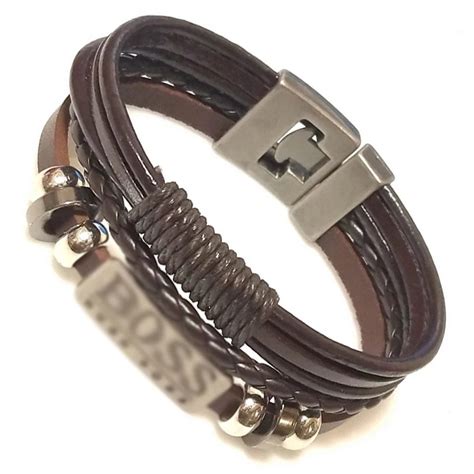 Pulseira De Couro Para Corda Masculina Design De Camada Dupla Cl Ssico