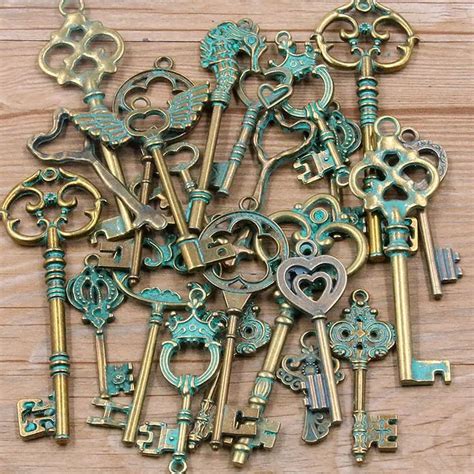 Mixed Key Charms 6 Color Bracelets Necklace Craft Metal Pendant For ...