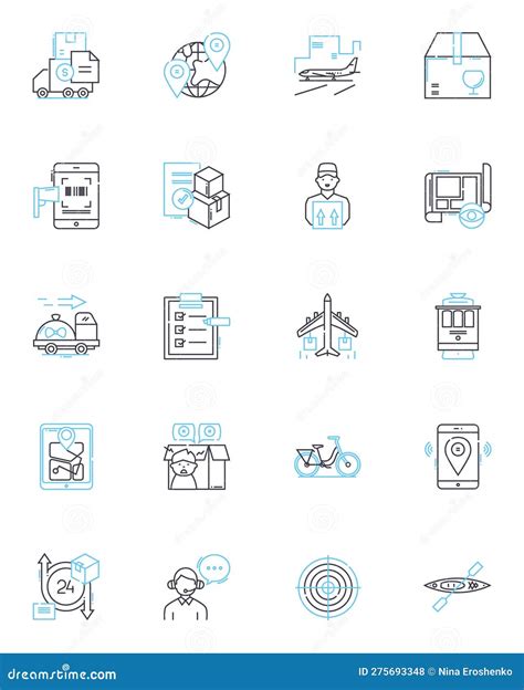 Intermodal Transportation Line Icons Collection Containerization