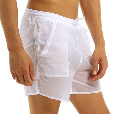 Men See Through Boxer Briefs Drawstring Quick Dry Beach Shorts Pants