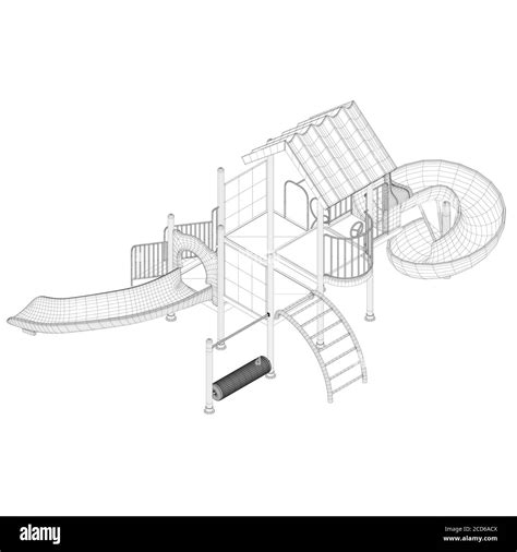 Playground wireframe made of black lines on a white background ...