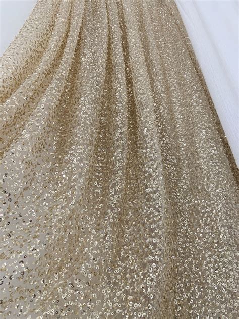 Champagne Gold Lace Fabric With Sequins Golden Bead Lace Etsy