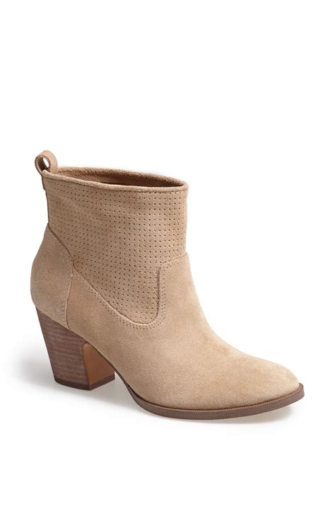 Ivanka Trump Tiffany Perforated Suede Bootie In Beige Natural Lyst