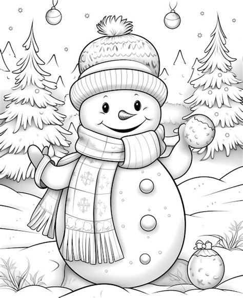 Coloriage Pour Les Enfants Sur Un Bonhomme De Neige De No L Photo Premium